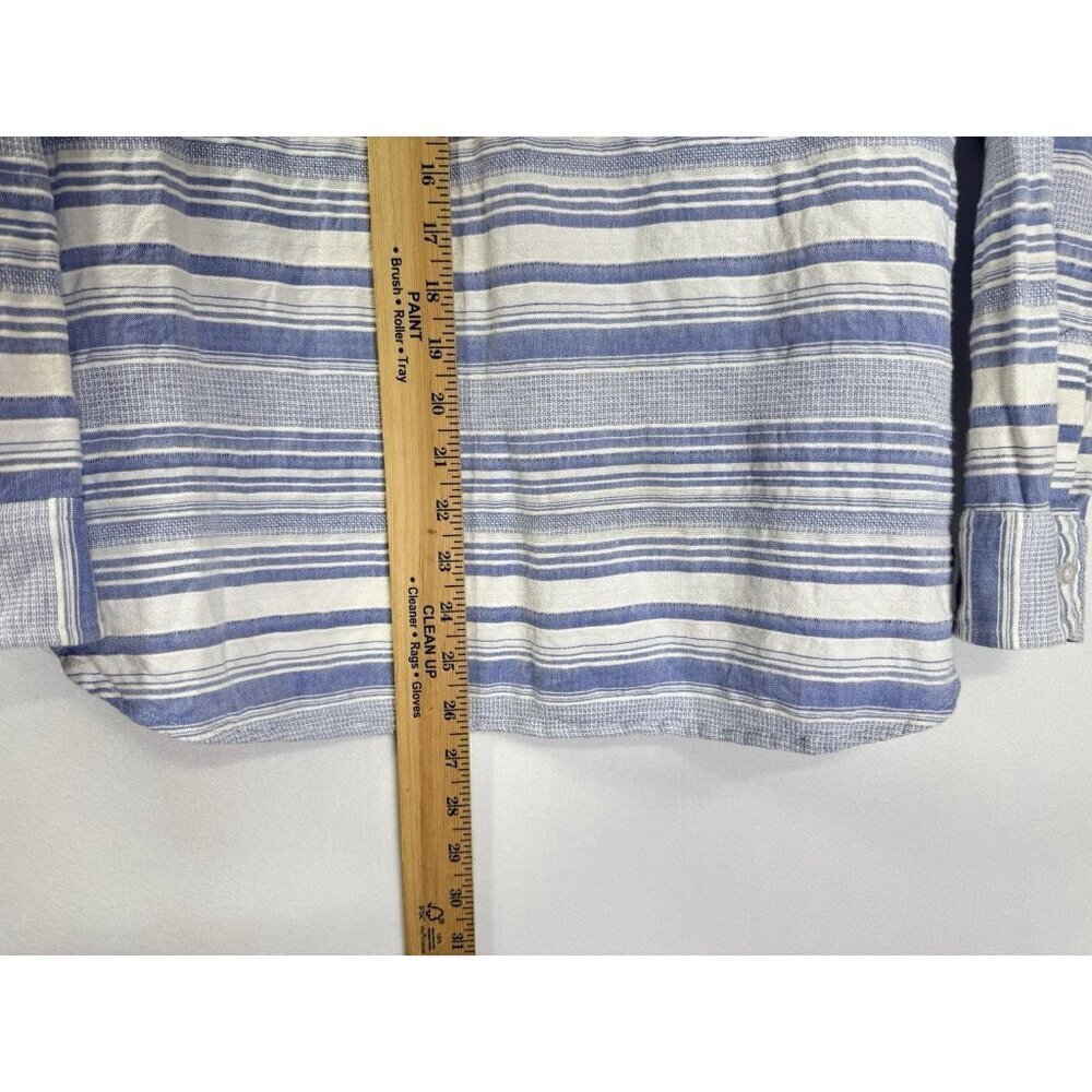 Talbots Roll Tab Sleeve Top Womens Small Blue White Stripe Collared Cotton EUC - Picture 6 of 8